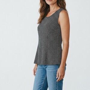 Fig & Blu Womens Polka Dot Peplum Top Black White Sleeveless Zipper Back M